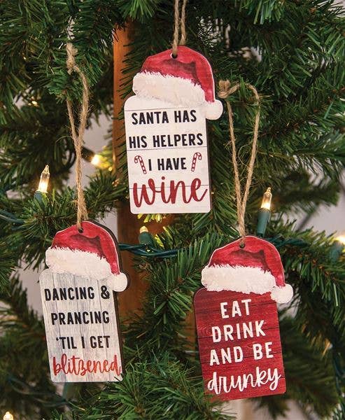 Blitzened Tag Christmas Ornament, 3 Assorted