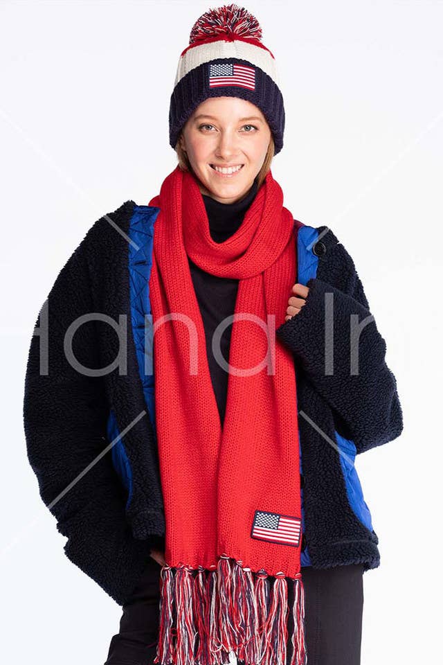 C.C American USA Flag Patch Knit Scarf with Tassels: USA