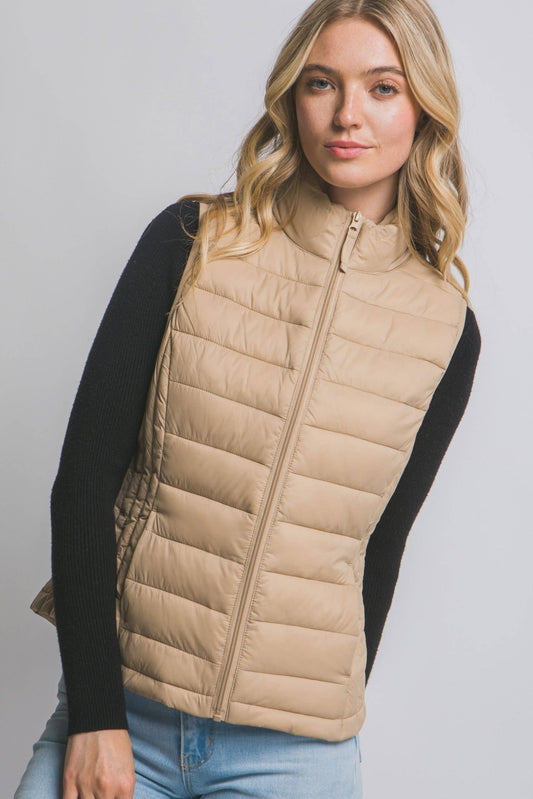 Lightweight Down Packable Puffer Vest: KHAKI