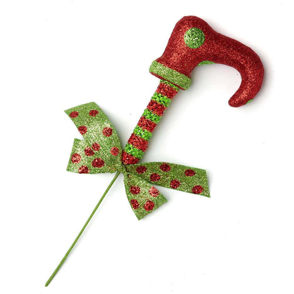 12" Sparkling Glitter Elf Shoe Decorative Pick -Select Color: Red/White