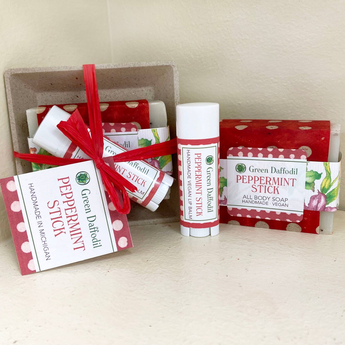 Peppermint Stick Soap & Lip Balm Dish Kit - Gift Set