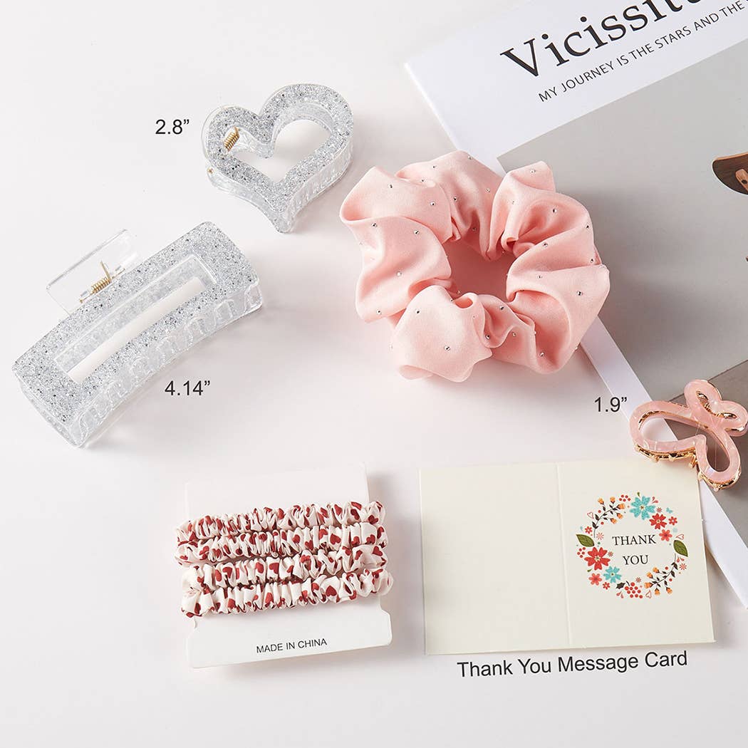 Variety Hair Scrunchies Hair Claw Clips Set