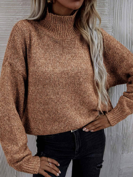 High neck drop shoulder sweater