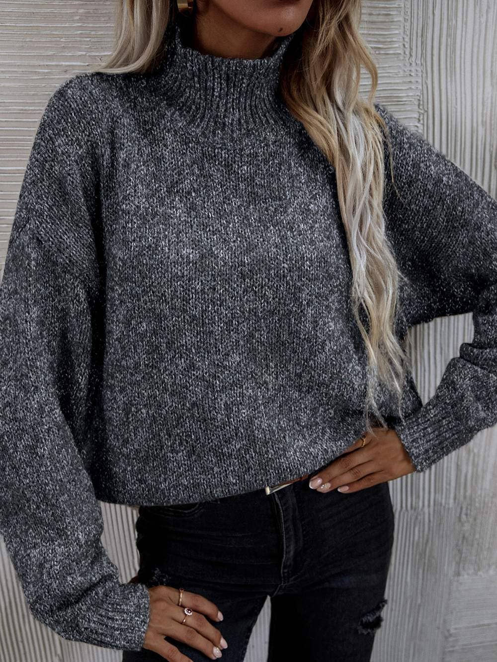 High neck drop shoulder sweater