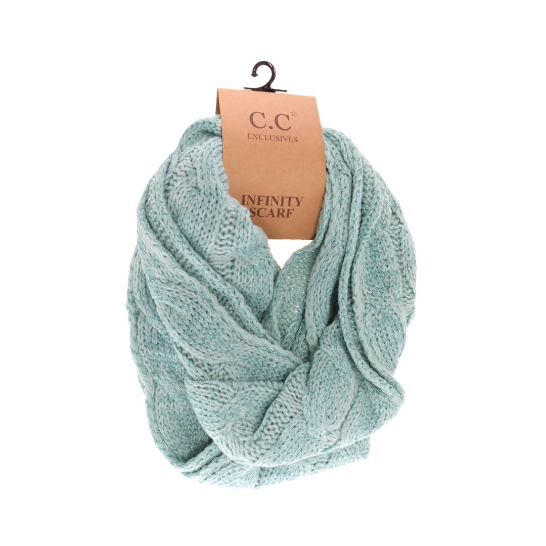 Metallic Cable Knit CC Infinity Scarf