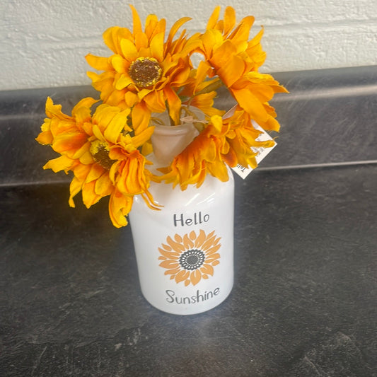 Small Glass Jar Hello Sunshine with flower