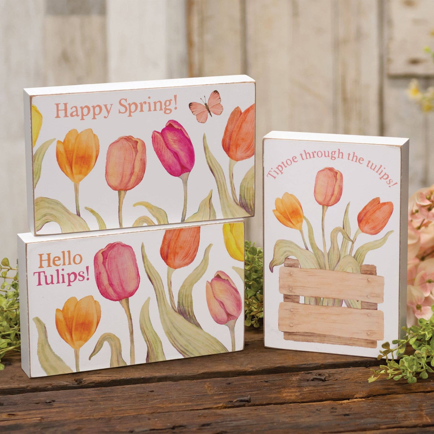 Happy Spring Tulip Box Sign, 3 Assorted