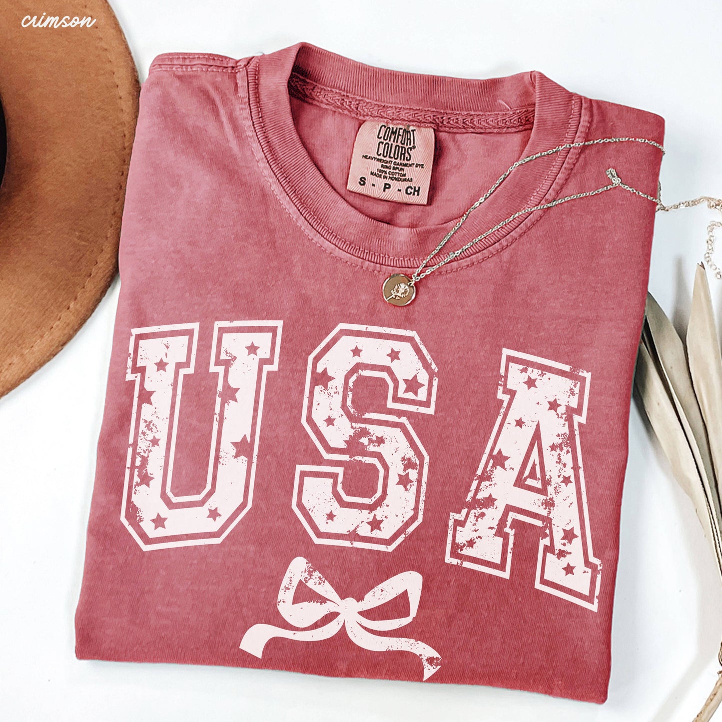 USA Star Coquette Tee: Crimson
