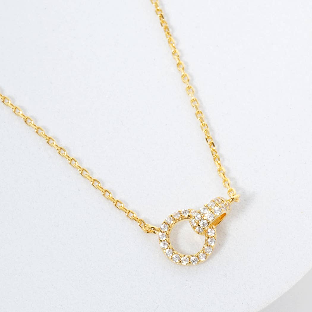 Interlocking Hoops CZ Paved Charm Necklace
