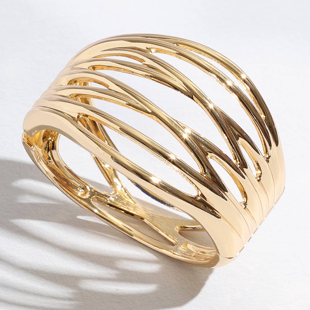 Multiline Designed Black Plated Bangle Bracelet