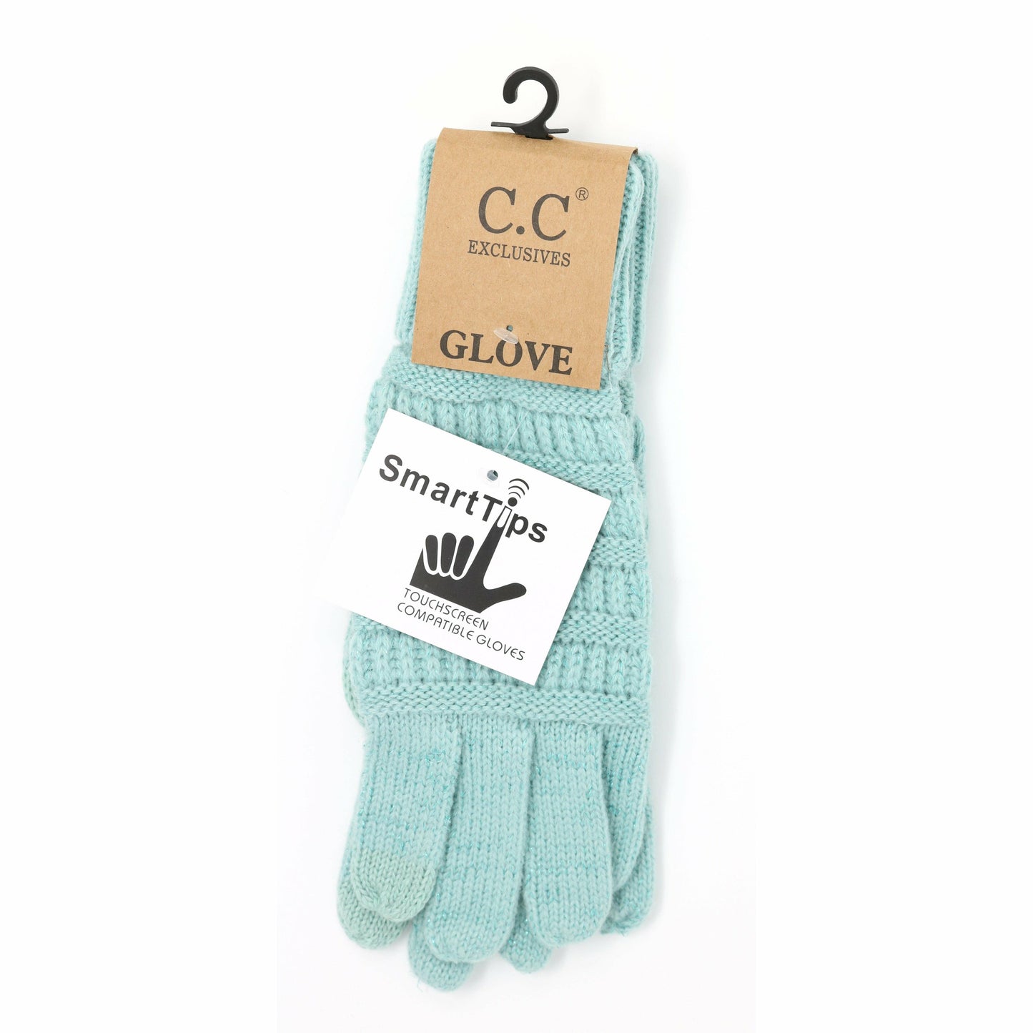 Metallic Cable Knit Women's CC Gloves: Metallic Mint