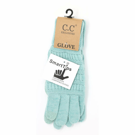Metallic Cable Knit Women's CC Gloves: Metallic Mint