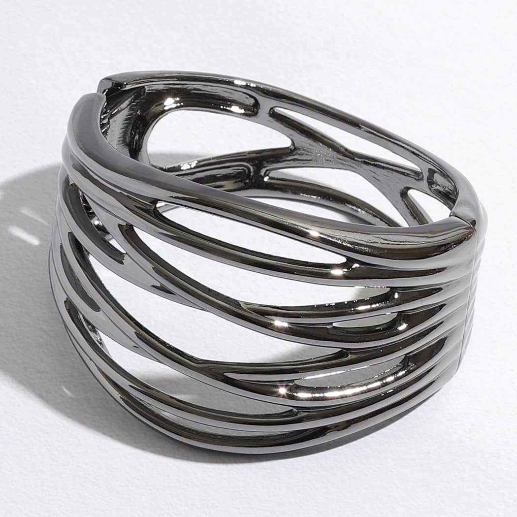 Multiline Designed Black Plated Bangle Bracelet