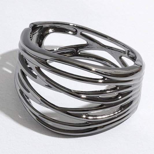 Multiline Designed Black Plated Bangle Bracelet