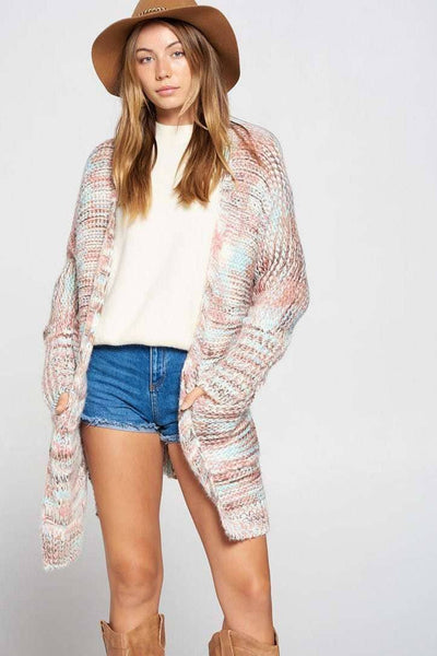 MULTI COLOR CHORD PATTERN CARDIGAN: Pink Combo