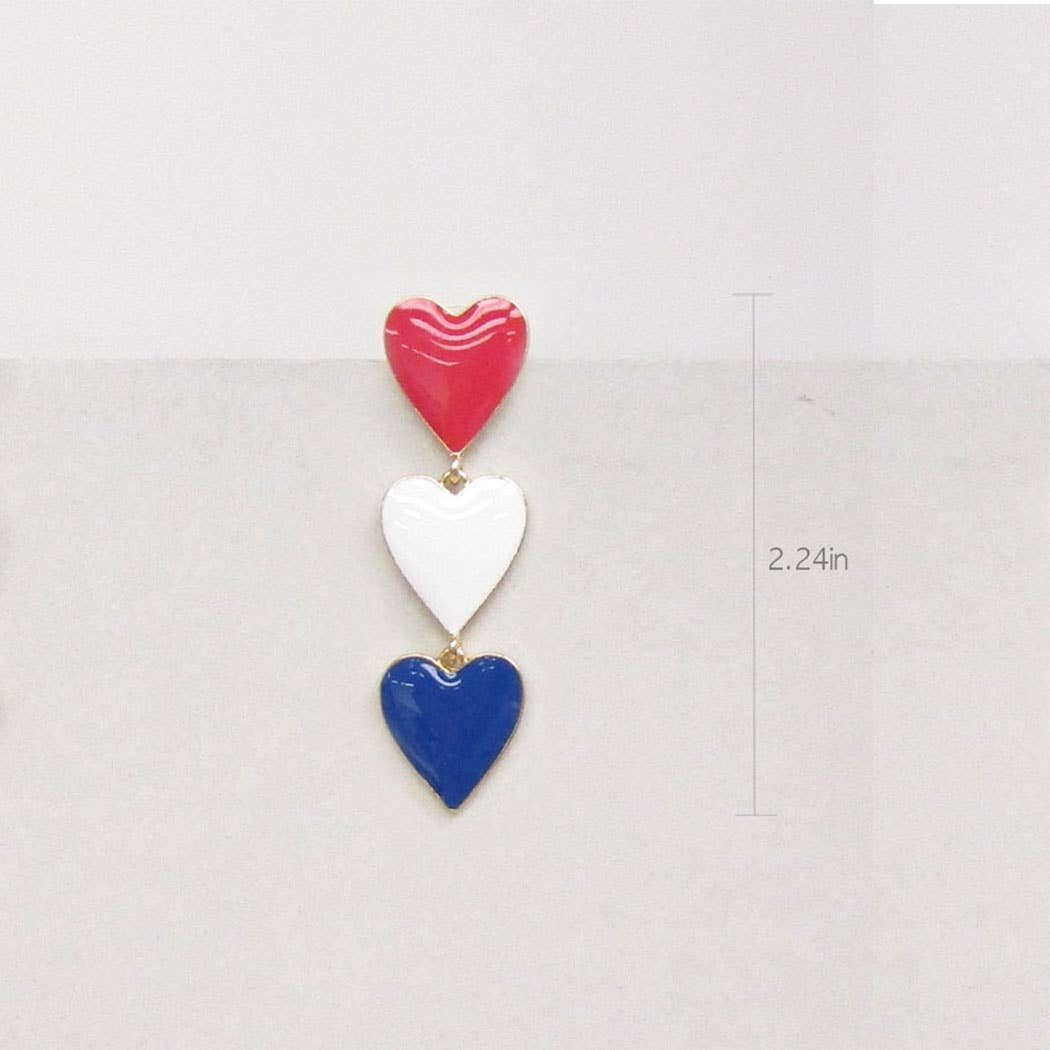 USA Enamel Heart Drop Stud Earrings