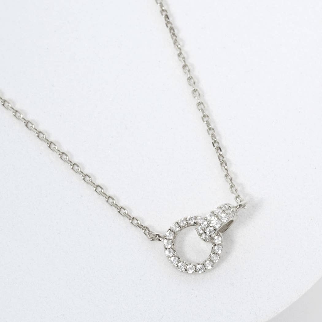 Interlocking Hoops CZ Paved Charm Necklace