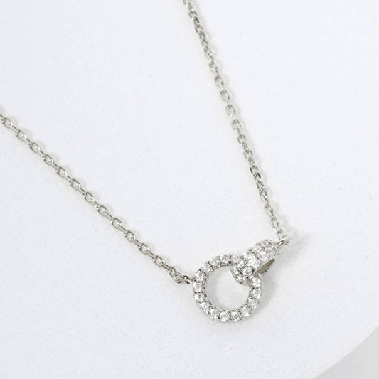 Interlocking Hoops CZ Paved Charm Necklace