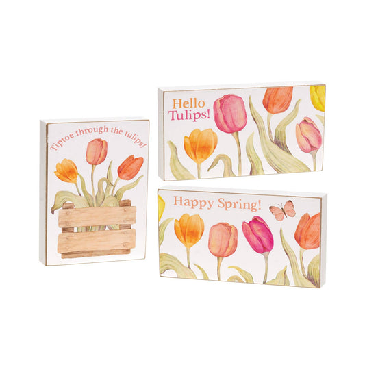 Happy Spring Tulip Box Sign, 3 Assorted