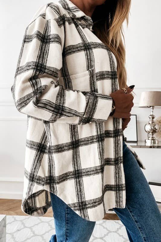 CWOJA0368_LOOSE FIT PLAID BIG BUTTONED SHIRTS JACKET: Pink