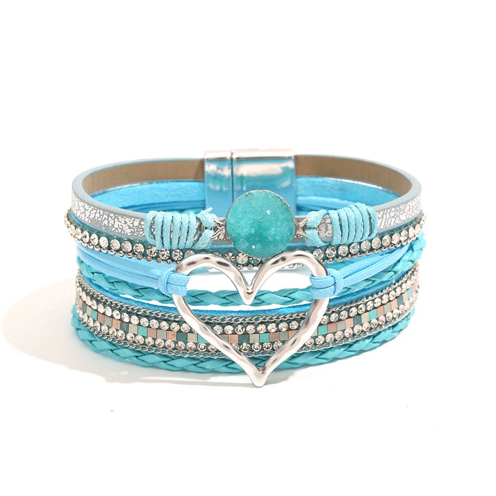 Bohemian Heart Rhinestone Magnetic Buckle Bracelet: White / Alloy / ONE SIZE