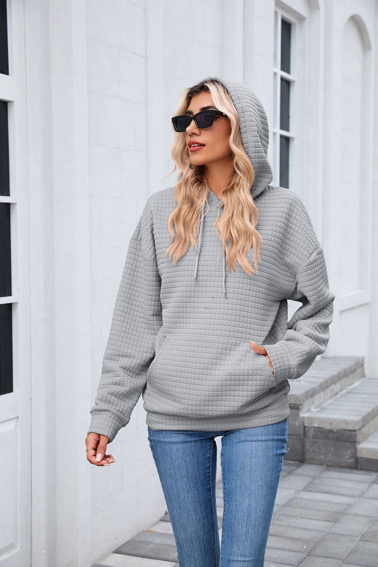 Casual Oversized Hooded Sweatshirt with Pockets for Women: Gray