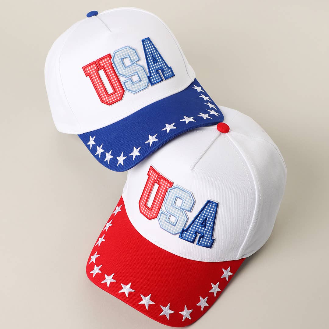USA Letter Patch Star Brim Trucker Baseball Cap: RED