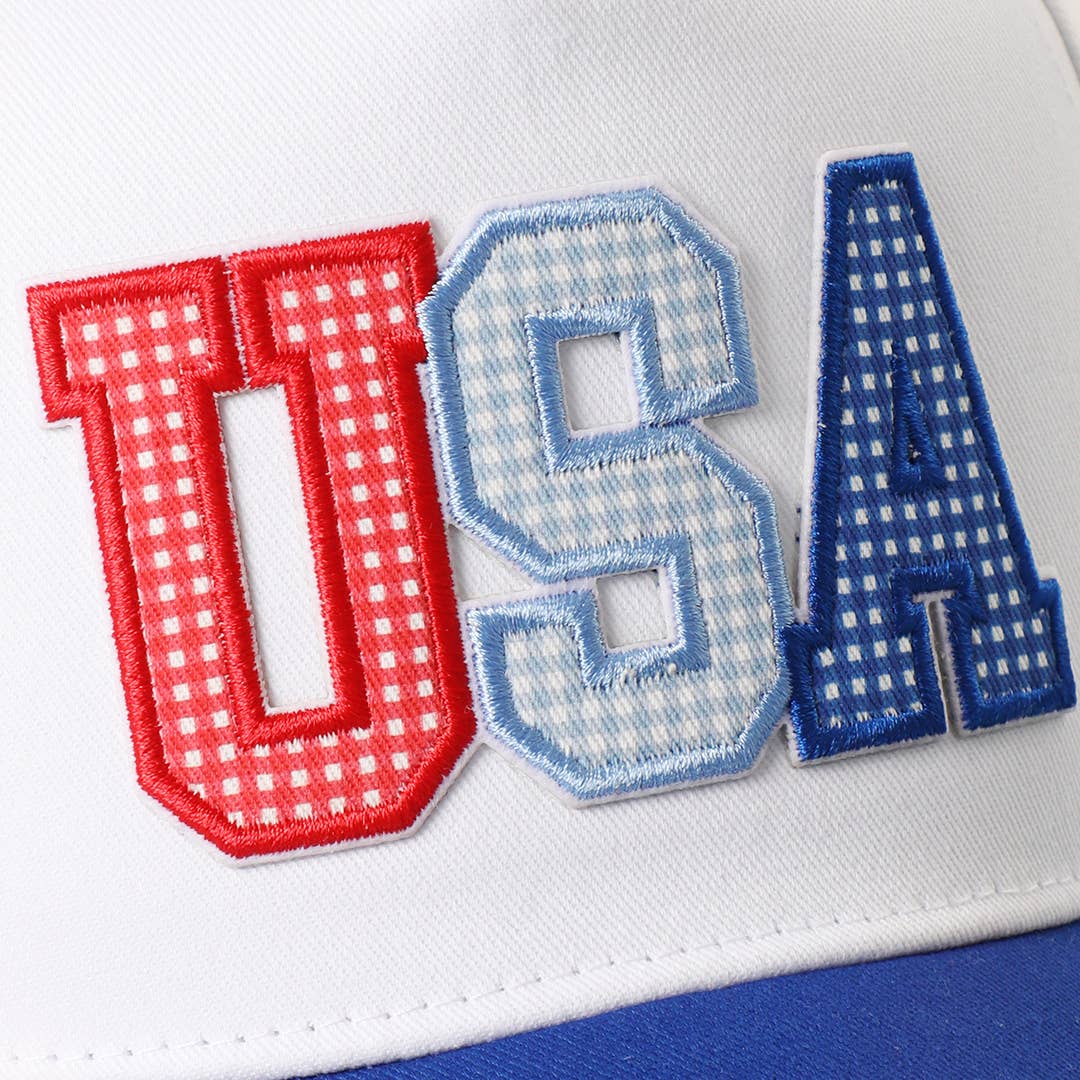USA Letter Patch Star Brim Trucker Baseball Cap: RED