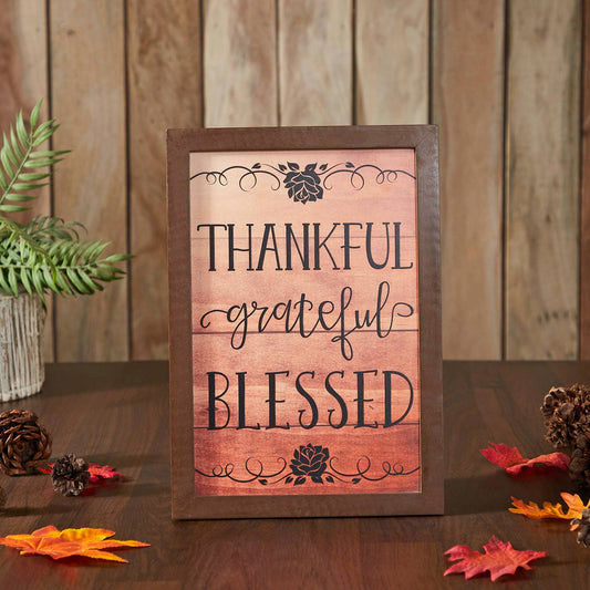 Natural Shiplap Farmhouse Wall Sign - Thankful Grateful Blessed Inspirational Home Decor 13x9 Inch