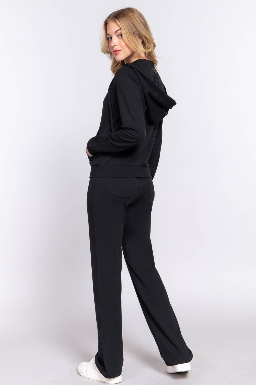 Long Sleeve Hoodie Jacket & Pants Sweatsuit Set: black