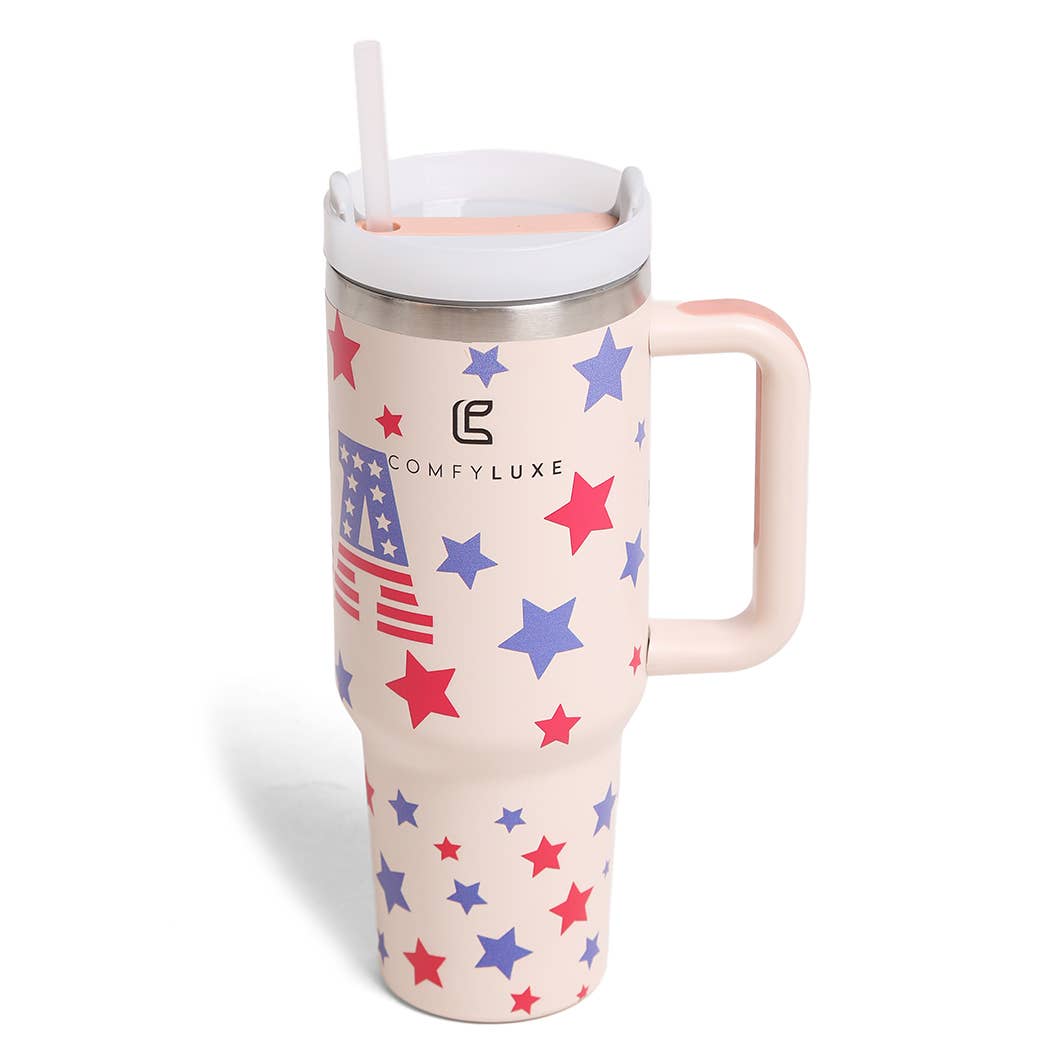 USA Flag Inspired Design 40oz Tumbler with Handle: ONE SIZE / USA