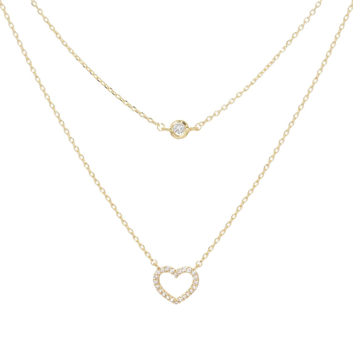 Cubic Zirconia Gold Dipped Heart Layered Necklace