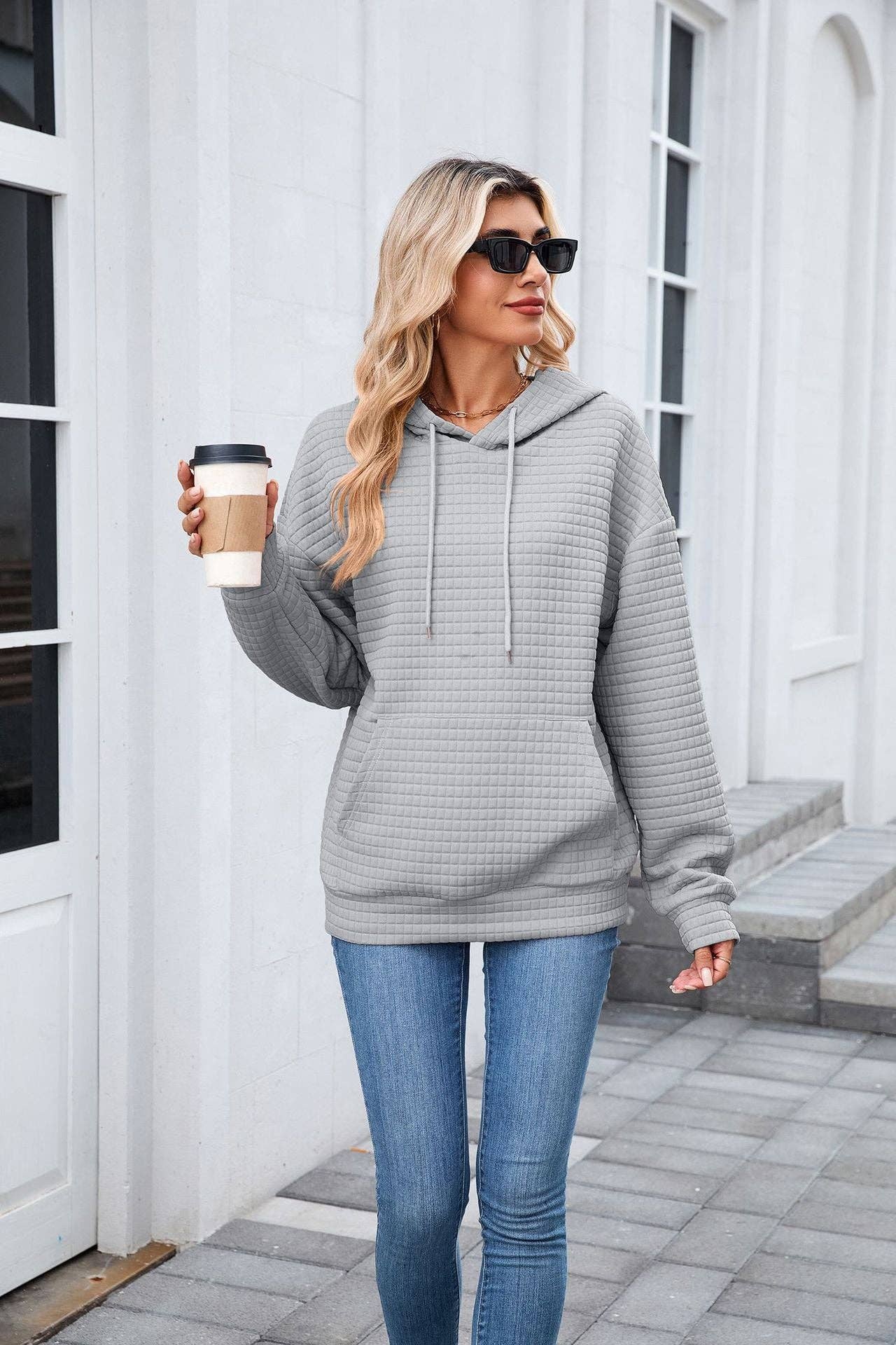 Casual Oversized Hooded Sweatshirt with Pockets for Women: Gray