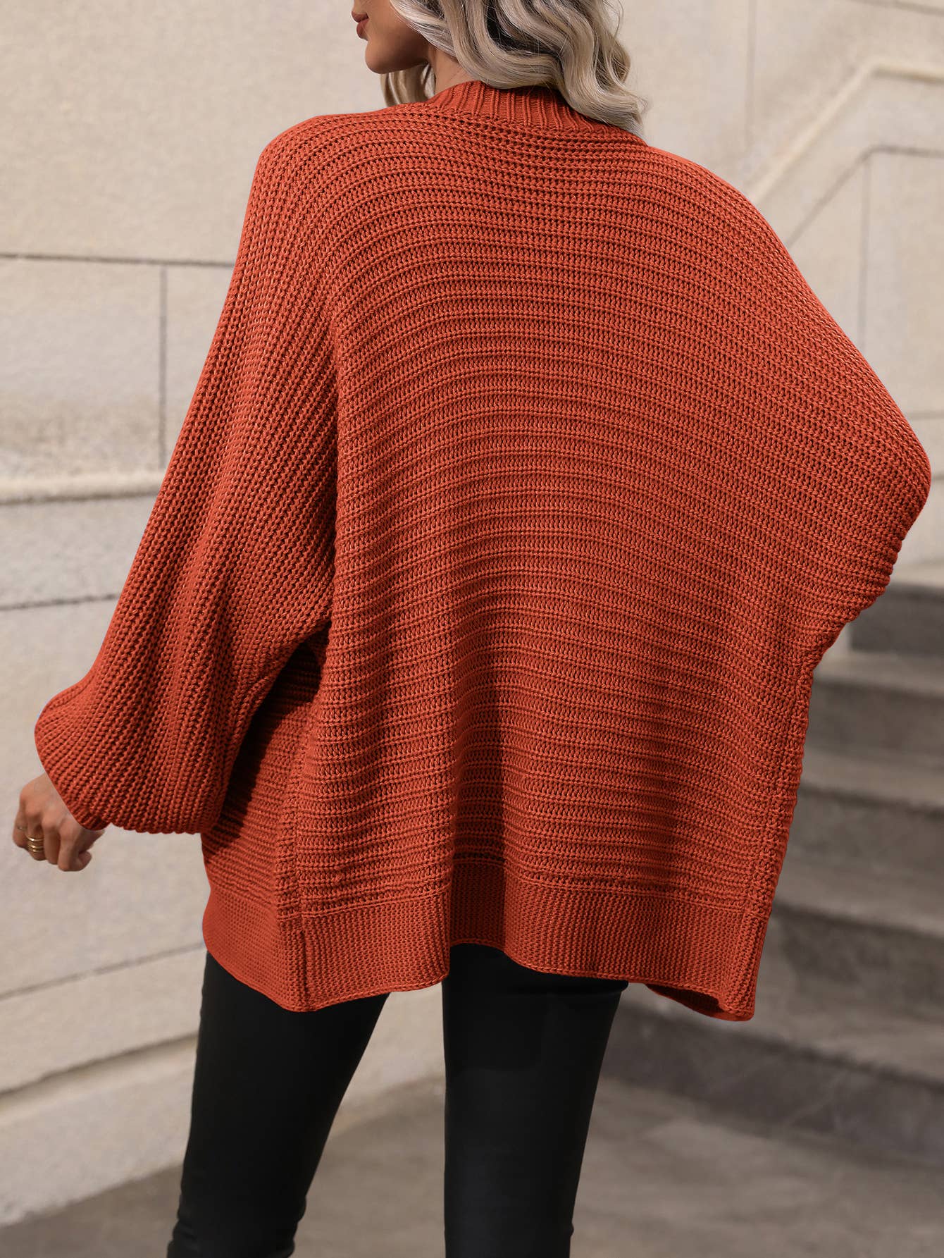 Solid color knit cardigan loose sweater: Orange