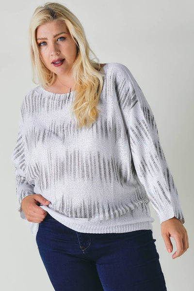 PLUS TIE DYE CREW NECK LONG SLEEVE SWEATER TOP: BEIGE/WHITE