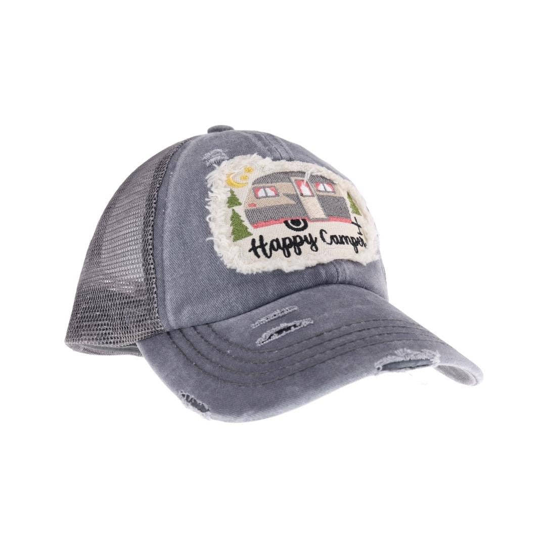 Embroidered Happy Camper Patch C.C High Pony Criss Cross Bal: Coral