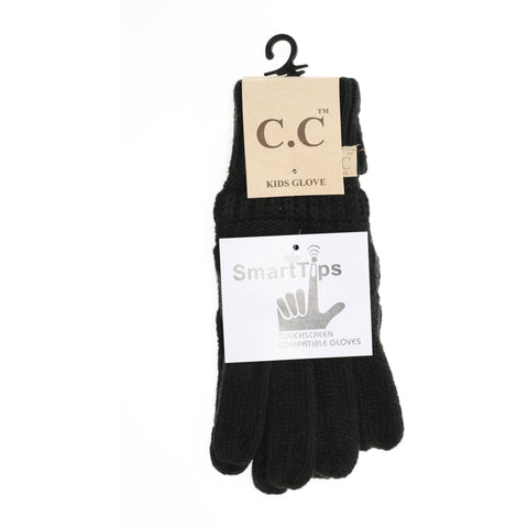 KIDS Solid Cable Knit CC Gloves G20KIDS: Black