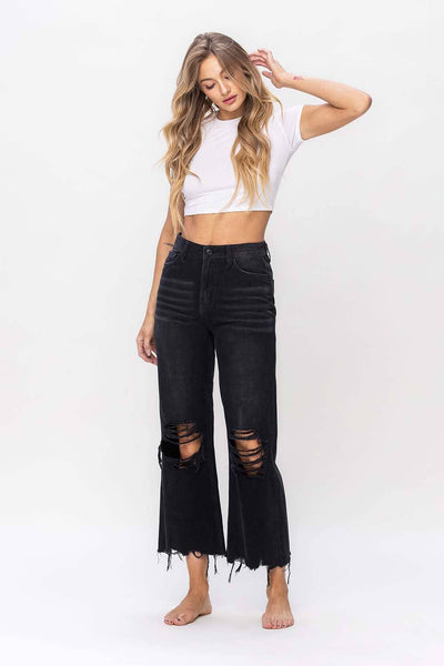 90'S VINTAGE SUPER HIGH RISE CROP FLARE JEANS