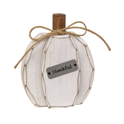 White Chunky Thankful Pumpkin Sitter: White