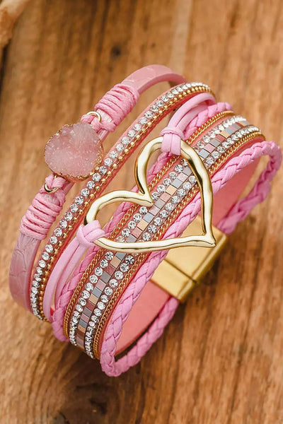 Heart Rhinestone Valentine Buckle Bracelet: As shown / Missy / Standard