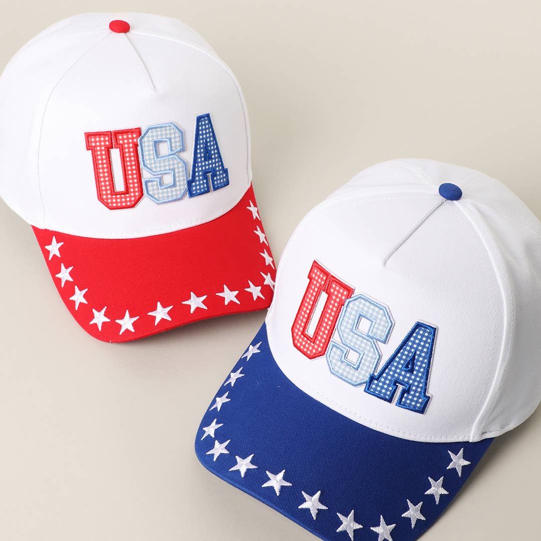 USA Letter Patch Star Brim Trucker Baseball Cap: RED