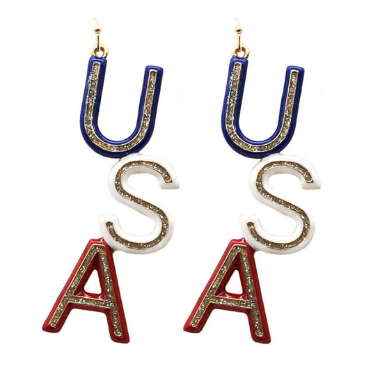 USA Lettering Glitter Epoxy Earrings: MUL / ONE SIZE