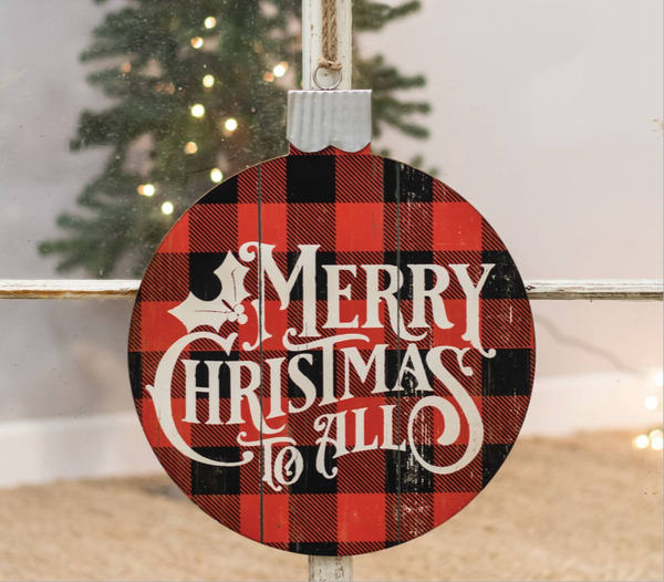 Merry Christmas Buffalo Check Ornament Sign