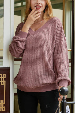 PURE V NECK LONG SLEEVED SHIRT_CWTSTL707: MAUVE