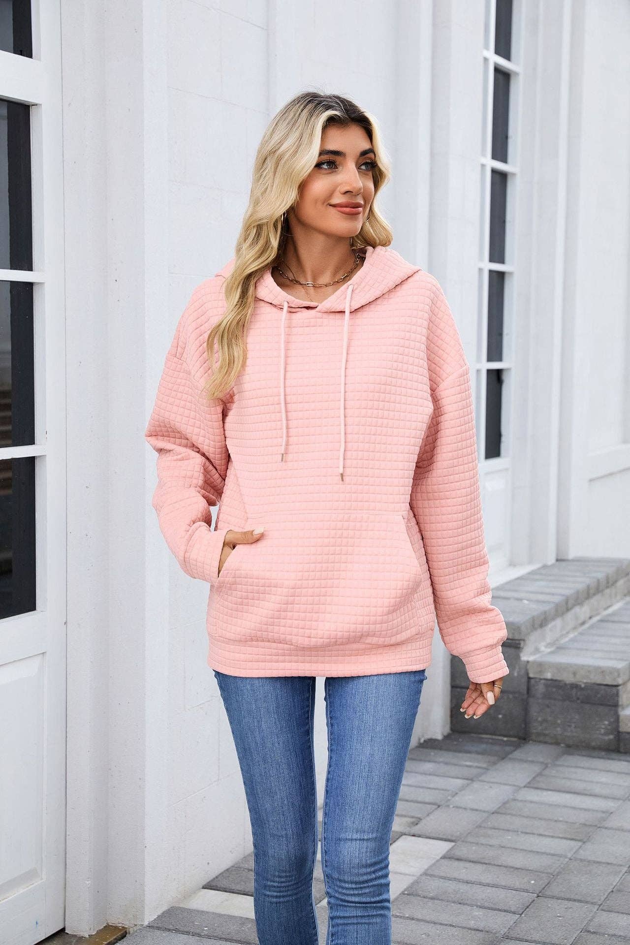 Casual Oversized Hooded Sweatshirt with Pockets for Women: Pink
