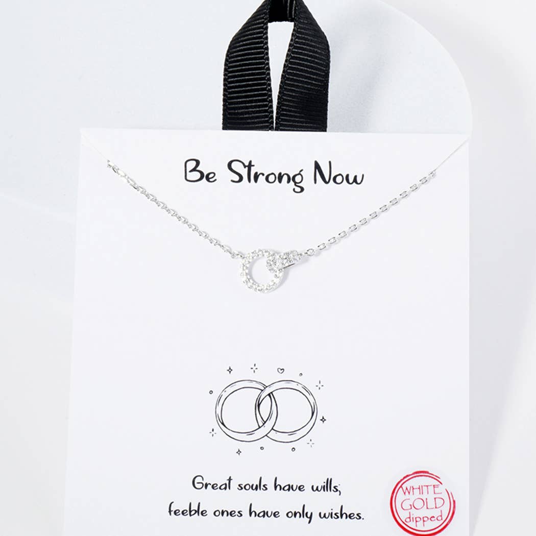 Interlocking Hoops CZ Paved Charm Necklace