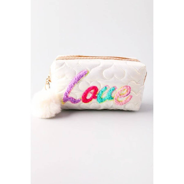 Love Quilted Box Cosmetic Bag: IVORY / ONE