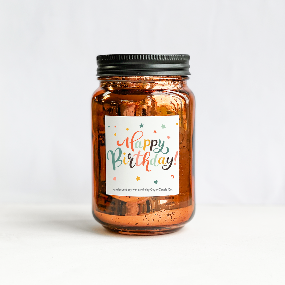 Happy Birthday | 16 oz. Glimmery Candles: Silver / Birthday Confetti / Vanilla Bourbon