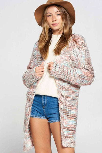 MULTI COLOR CHORD PATTERN CARDIGAN: Pink Combo