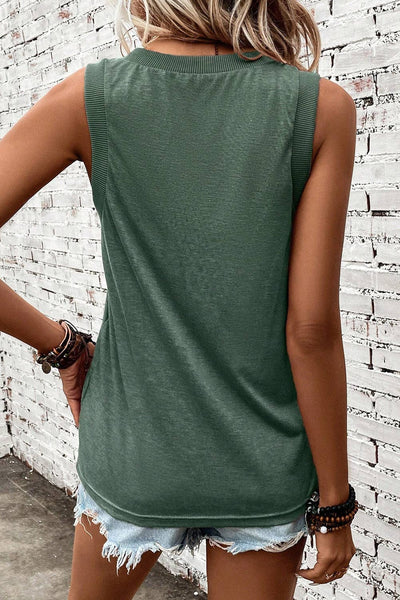 Ribbed Trim V-Neck Tank Top: Mist Green /